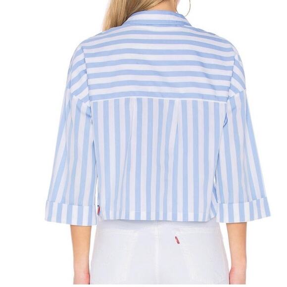 Kule The Keaton Crop Button Down Shirt white & sky blue size small - Picture 3 of 14